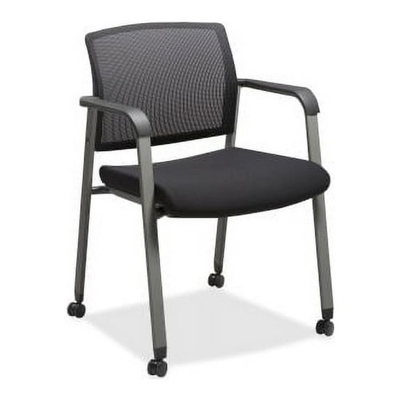 Lorell Mesh Back Guest Chairs with Casters Black Fabric Seat - Square Base - 18.75" Seat Width x 18.38" Seat Depth - 22.9" Width x 22.6" Depth x 32.1" Height - 1 Each