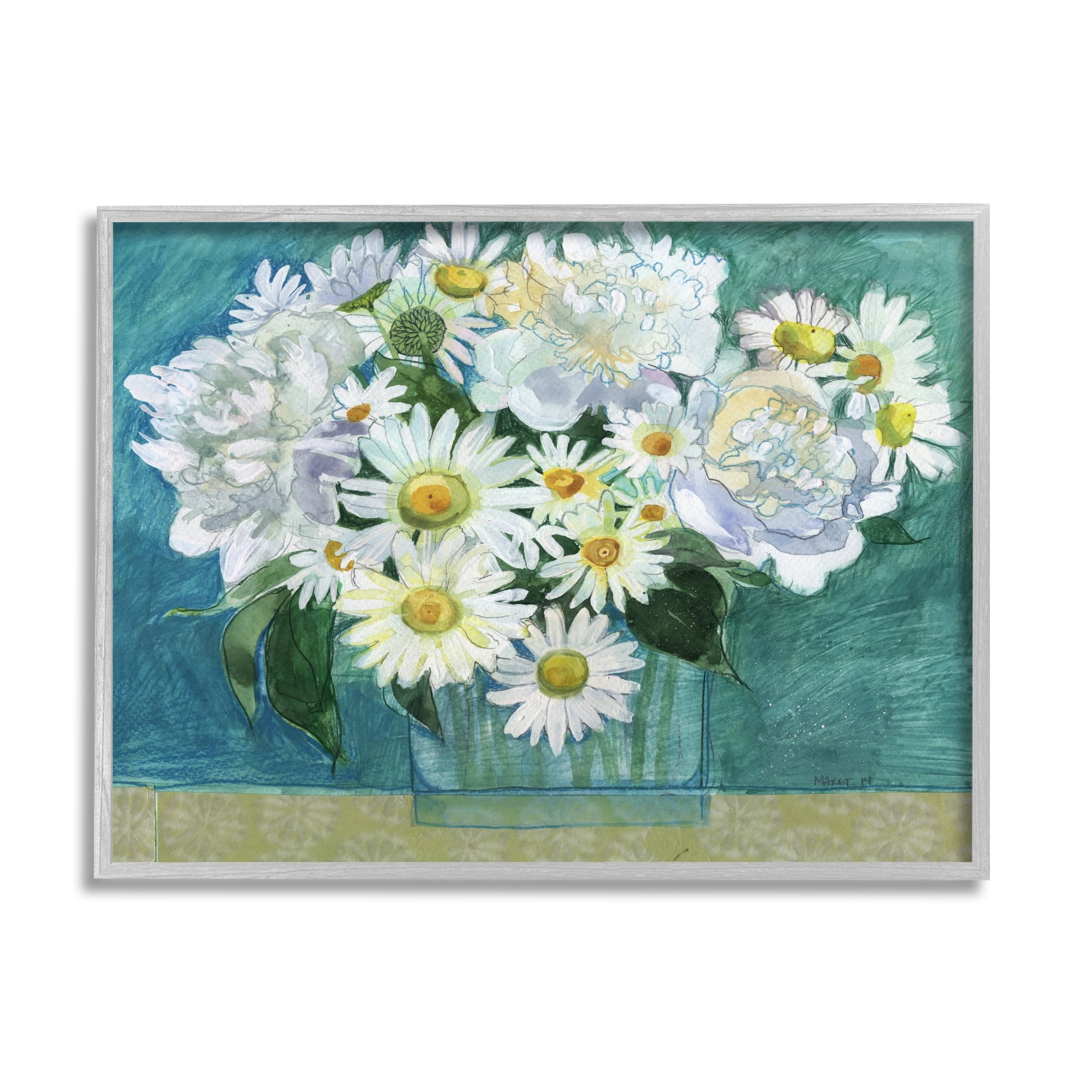 Stupell Industries Mixed White Flower Blossoms Layered Collage Drawing Painting Gray Framed Art Print Wall Art, Design by Maret Hensick
