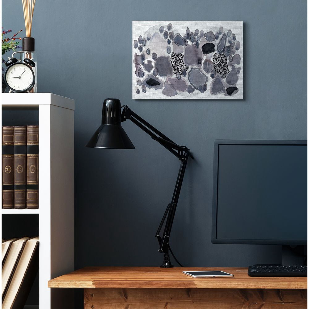 Stupell Industries Abstract Grey Black Watercolor Drip Circular Design Canvas Wall Art Design by Kim Rupe, 16" x 20"
