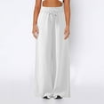 thumbnail image 6 of lmcalzta Womens Pants High Waisted Drawstring Wide Leg Relaxed Fitted Solid Color Trousers with Pockets Fall Winter Outdoor Casual Pants, 6 of 9