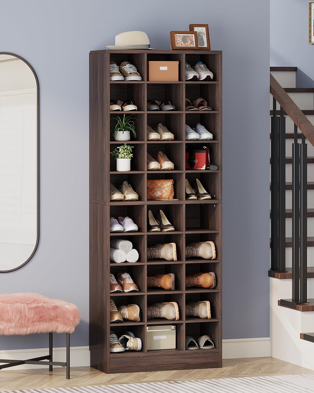 Tribesigns 10-Tier Shoe Storage Cabinet,  Wooden Shoe Rack with 30 Cubbies, Freestanding Tall Entryway Shoe Organizer for Closet, Entryway, Living Room