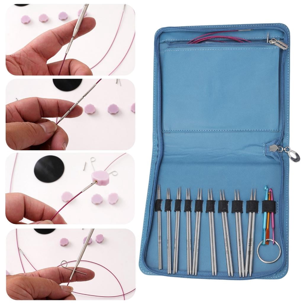 Youthyao Circular Knitting Needle Set with Crochet Hook, Zippered1eatherCase