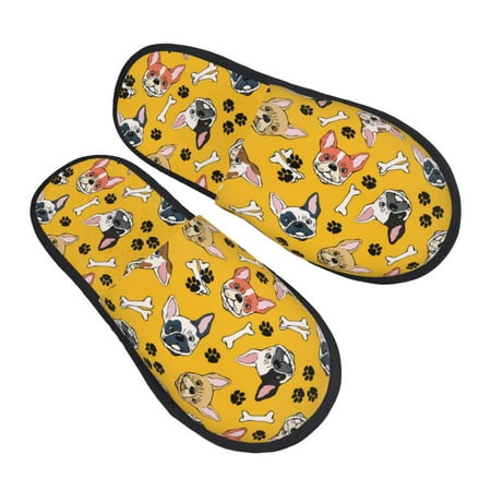 

House Slippers for Women Men - Cute French Bulldog Bones_A Soft House Shoes Fuzzy Slippers Lightweight Slip-On Cozy House Slippers for Woman Indoor Outdoor