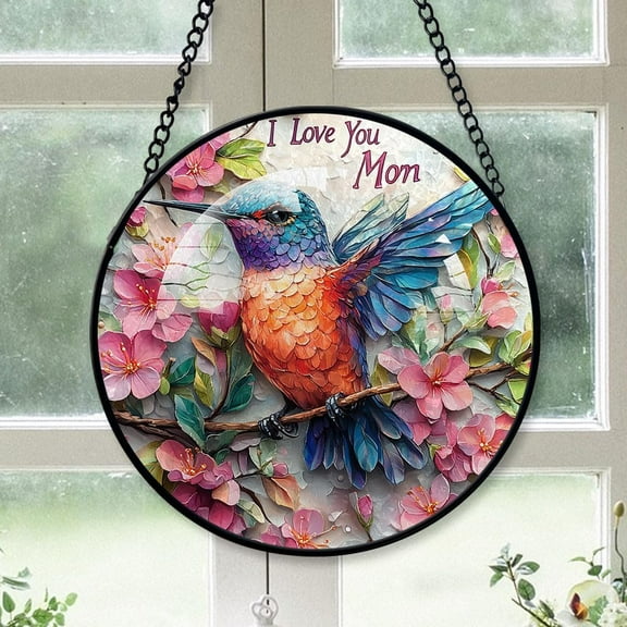 Customized Hummingbird Stained Glass Window Hangings, Hummingbird Colorful Glass Panel Pretty Gifts, Hummingbird Decoration for Home Garden Christmas S6ZNo8