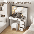 thumbnail image 6 of Modern White Vanity Stool Set, Farmhouse Makeup Table and Upholstered Stool with Lighted Mirror, Power Outlets, 6 Drawers, a Door Cabinet, Small Wooden Vanity Desk for Bedroom, 6 of 9