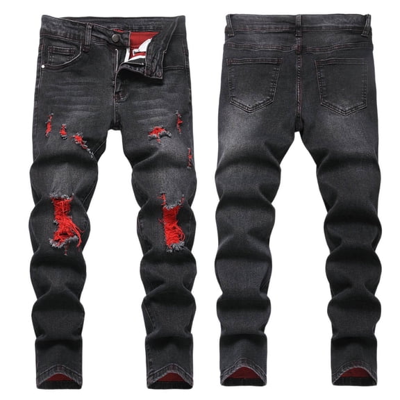 Boy's Skinny Fit Ripped Destroyed Distressed Fashion Kids Denim Jeans Pants Black 7 Y-8 Y