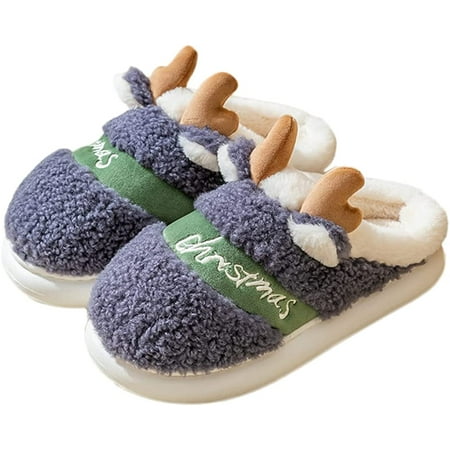 

DanceeMangoo Women Slippers Cute Christmas Deer Indoor Outdoor Slide Faux Fur Winter House Shoes