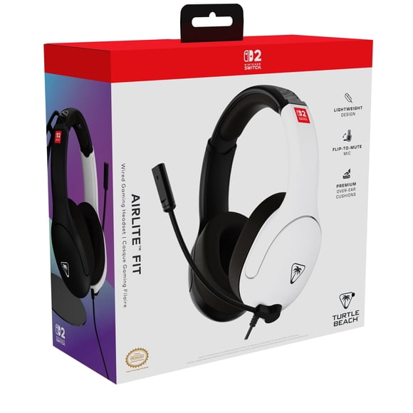 Refurbished Turtle Beach Airlite Fit Wired Gaming Headset, High-Quality 40mm Speakers, Noise-Isolating Bi-Directional Microphone, White/Black, Compatible with Nintendo Switch 2, TBS-8003-95