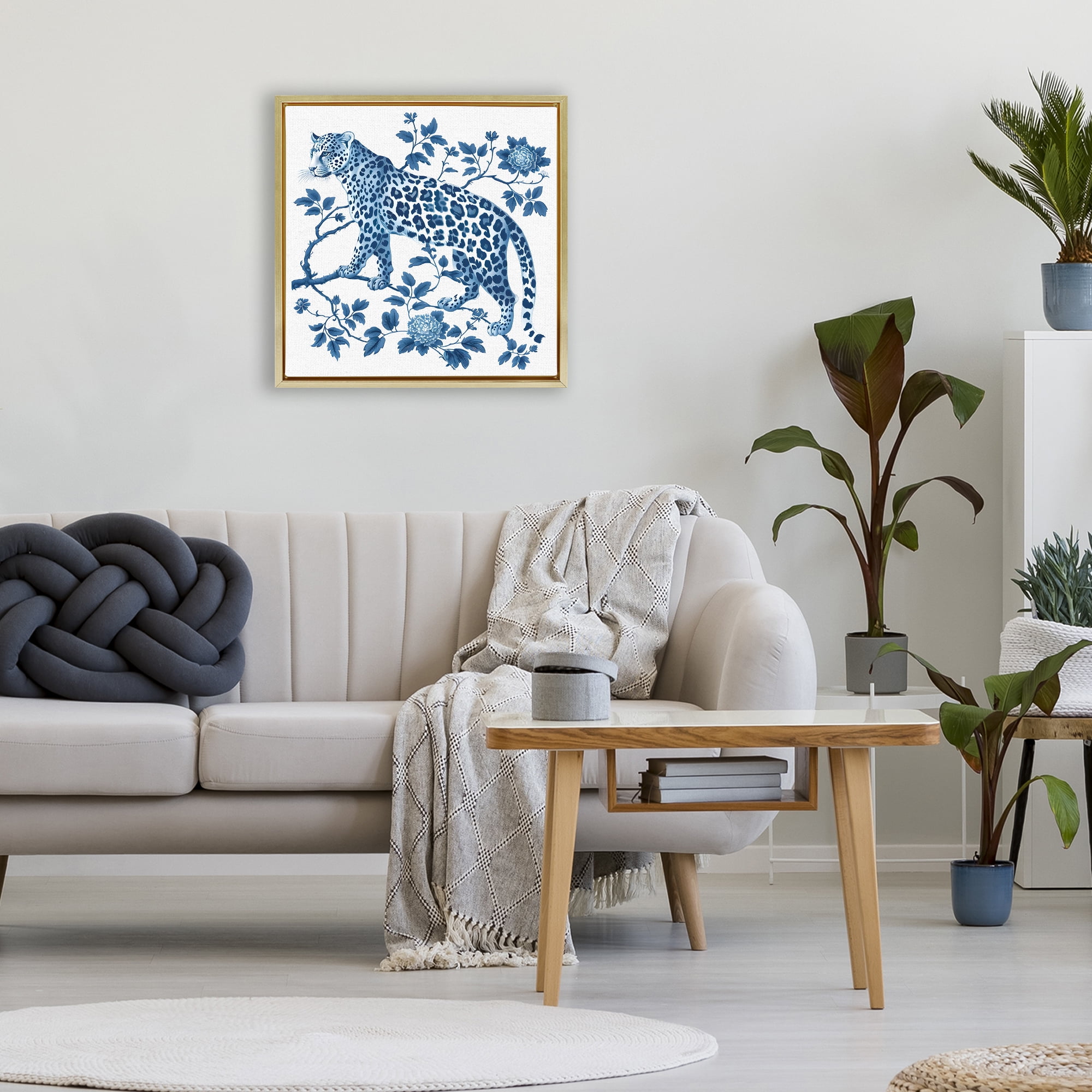 Traditional Ornate Floral Leopard Gold Framed Floater Canvas Wall Art, design by Lettered and Lined