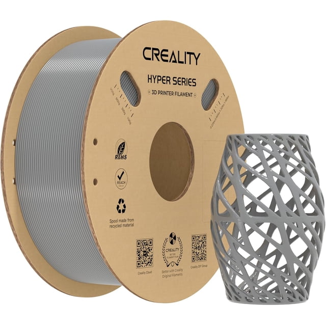 Filamento de Impresión CREALITY HYPER PETG 1.75mm Alta Velocidad 30-600mm/s, 1KG/Carrete, Filamento Hyper PETG, ±0,03mm (Gris)