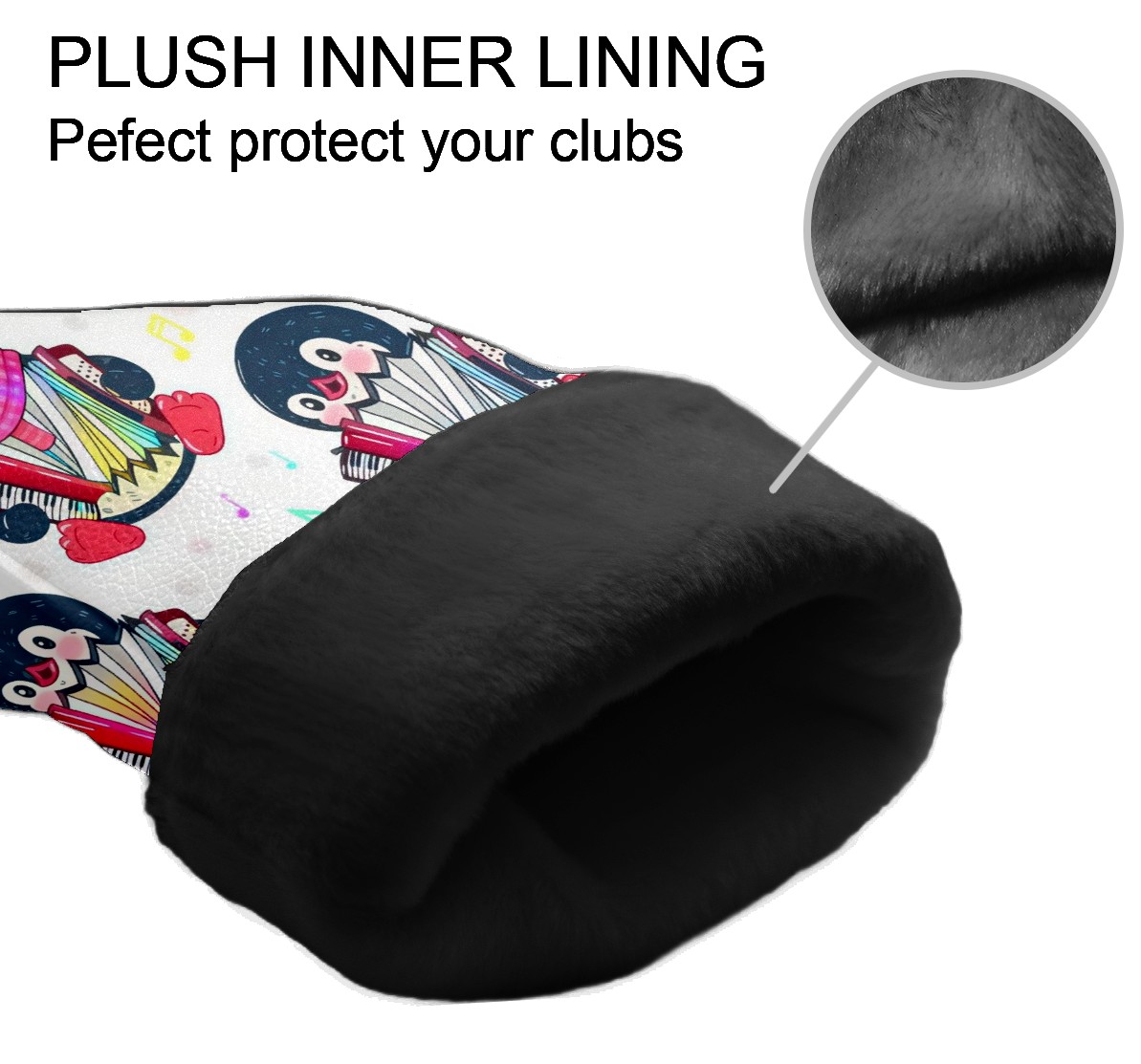 Golf Club Head Covers - Playful Penguin White Design, Premium PU Leather Driver Hybrid Headcovers with Velvet Lining, Waterproof Golf Gifts for Men Women