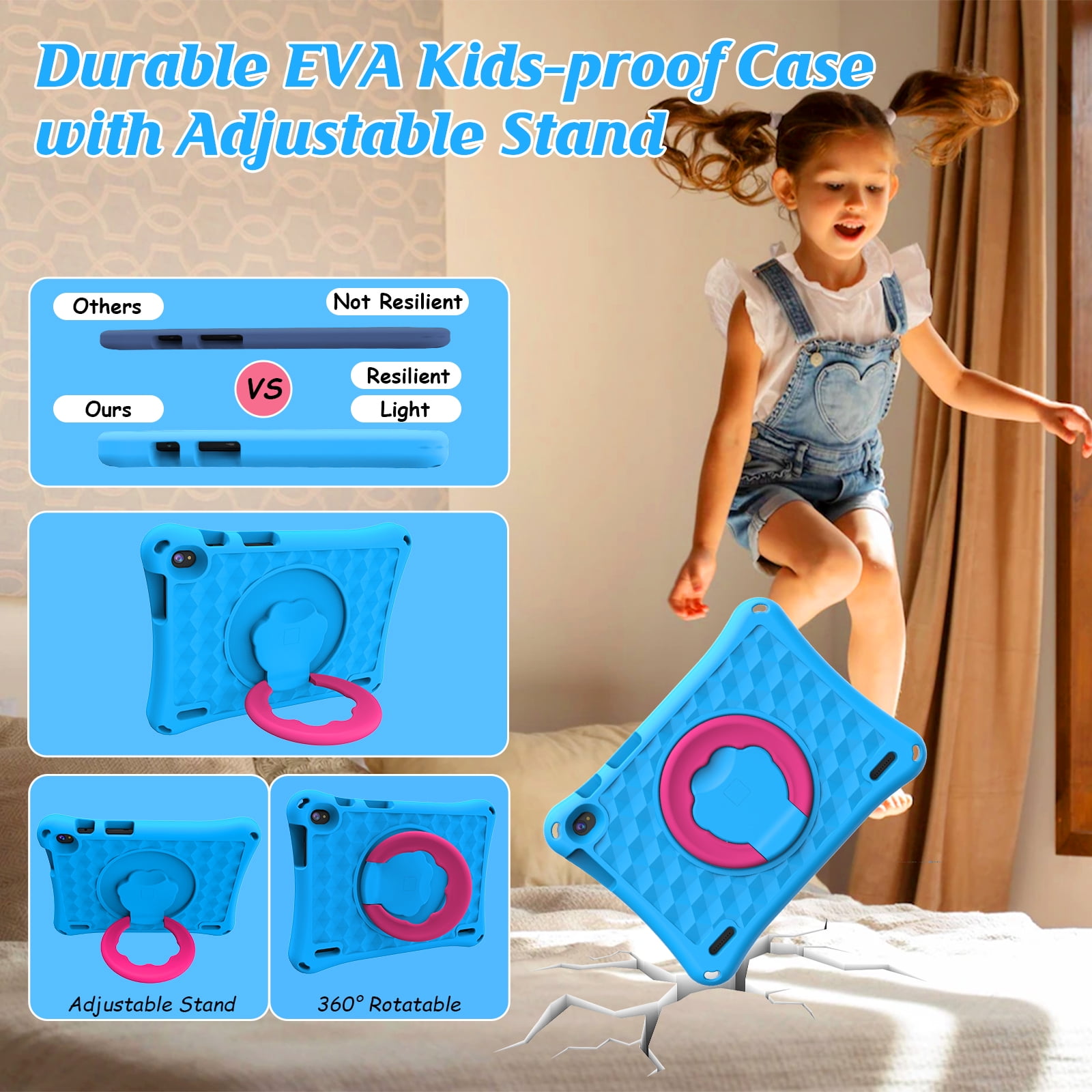 Kids Tablet 10 inch, Android 12 Tablets for Kids 32GB ROM 512GB Expand, Parental Control Toddler Tablet, GMS Certified, Kids Software Pre-Installed, WiFi, Dual Camera,with Shockproof Case
