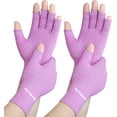 thumbnail image 1 of 2 Pairs Arthritis Compression Gloves for Rheumatoid, Carpal Tunnel Pain, Hand Compression Gloves Fingerless for Typing, Work, Driving, Fit Women Men, Anti-Slip Dots (Purple, Large), 1 of 7