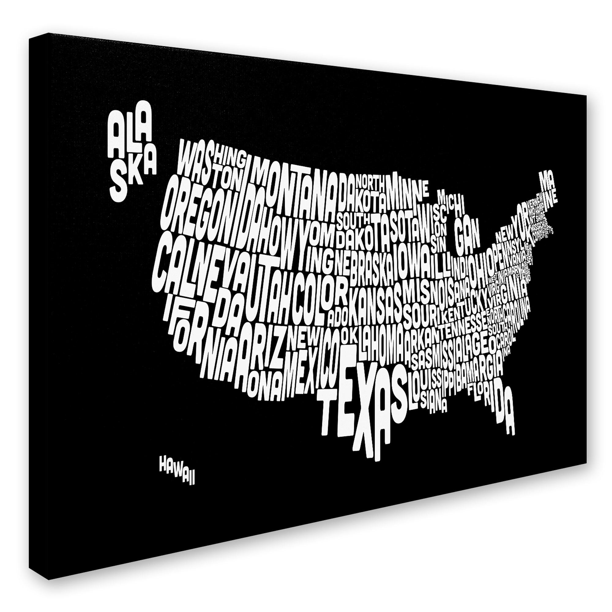 Trademark Art 'BLACK-USA States Text Map' Canvas Art by Michael Tompsett