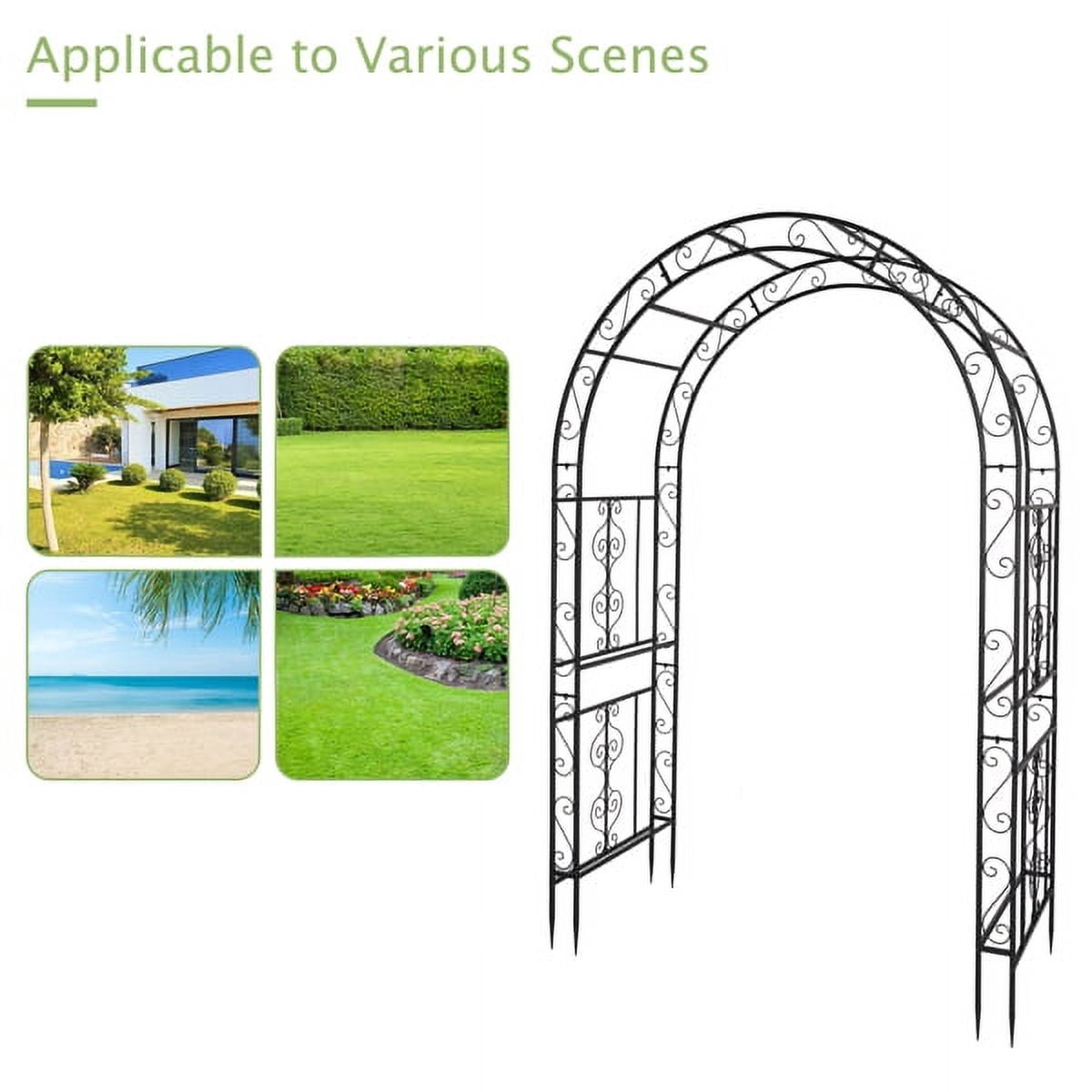 Alvantor Black Metal Garden Arbor, 84 in H Arc Top Double Layer