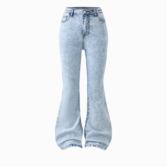 YDFCWXW Girls Flare High Elastic Waist Denim Pants Bottom Stretch Y2K Streetwear with Pockets Casual Trendy Jeans for Kids (Light Blue, 9-10 Years)