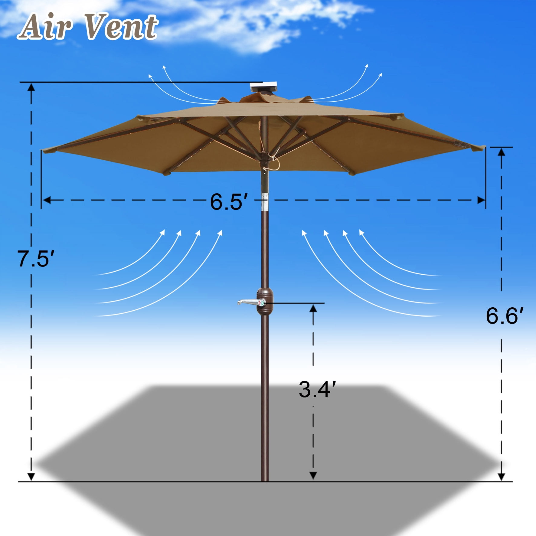 Strong Camel 6.5ft Outdoor Patio Umbrella LED Lighted Tilt Aluminum Garden Market Balcony Sunshade