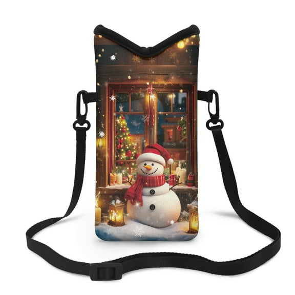 ZIATUBLES Neoprene Phone Bag Lightweight Cellphone Sleeve Pouch Shockproof Soft Phone Purse with Adjustable and Detachable Strap, 4 X 8 Inch, Snowman Lamp Display Window