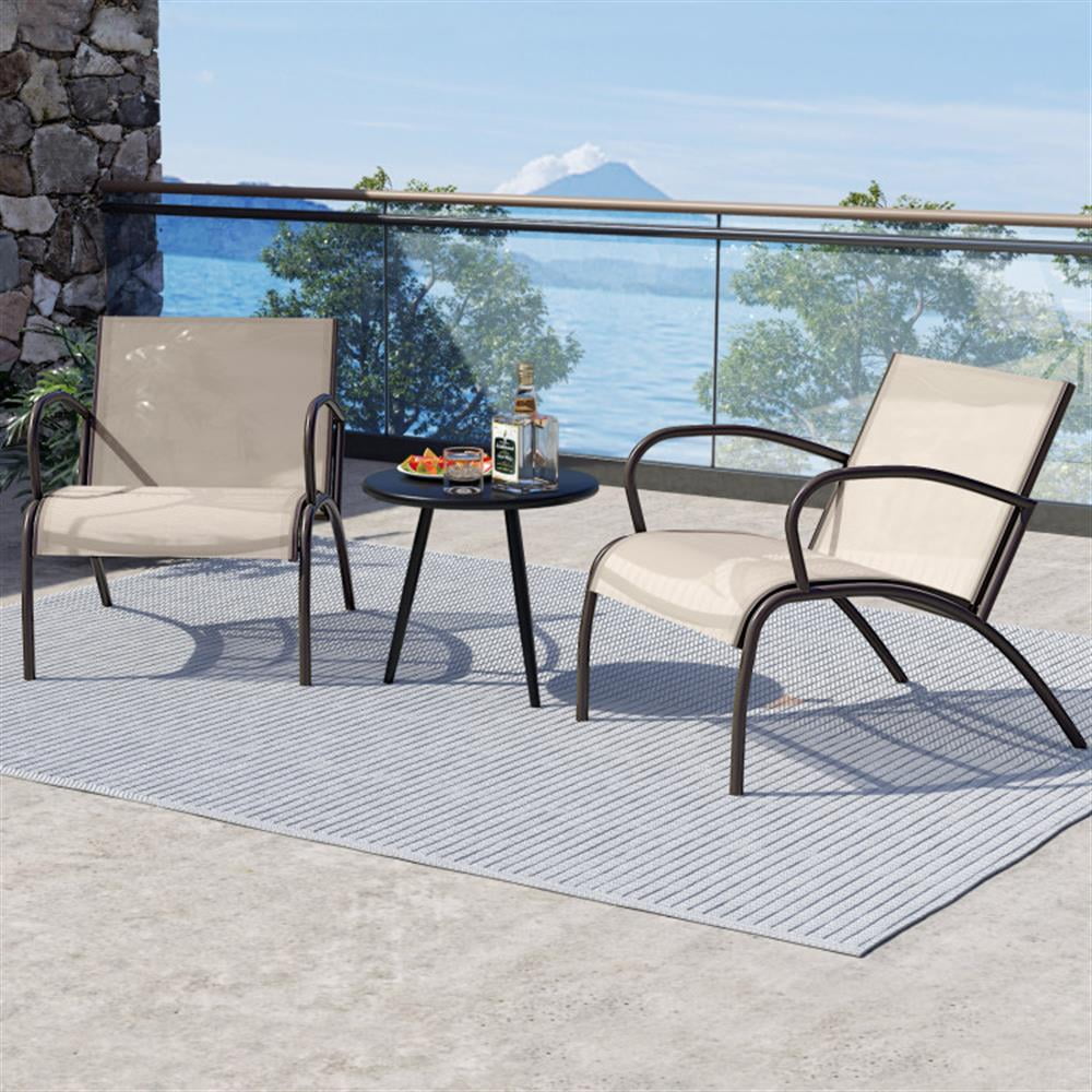 Topcobe 3 Piece Patio Metal Aluminum Wide Armchair and Table Set, Outdoor Patio Furniture for Garden Backyard Pool Deck-Rusic Brown
