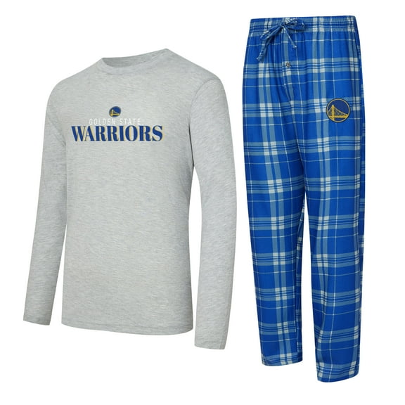 Men's Concepts Sport Royal/Heather Gray Golden State Warriors Regulate Long Sleeve T-Shirt & Plaid Pant Set