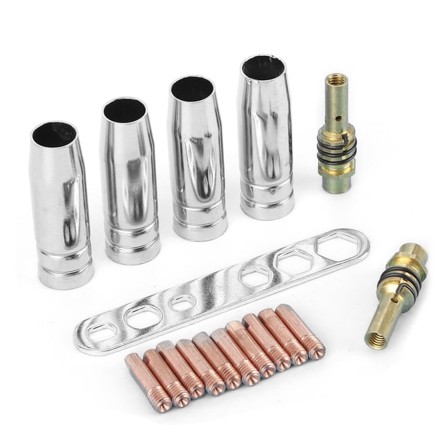 Boquilla de 17 piezas/set kit de boquilla de la antorcha de soldadoura de 0.8 mm consejos de contacto mig mag boquilla fit para binzel 15ak