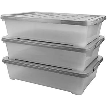 3-Pack Clear Plastic Under Bed Storage Boxes, 40 Quart Under Bed Latching Box with Wheels