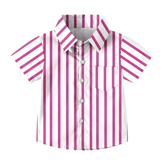 Chemise d'Uniforme Scolaire à Manches Courtes pour Enfants, Imprimé à Rayures avec Poche, Mélange de Polyester, Col Rond, Coupe Décontractée, Tissu Respirant