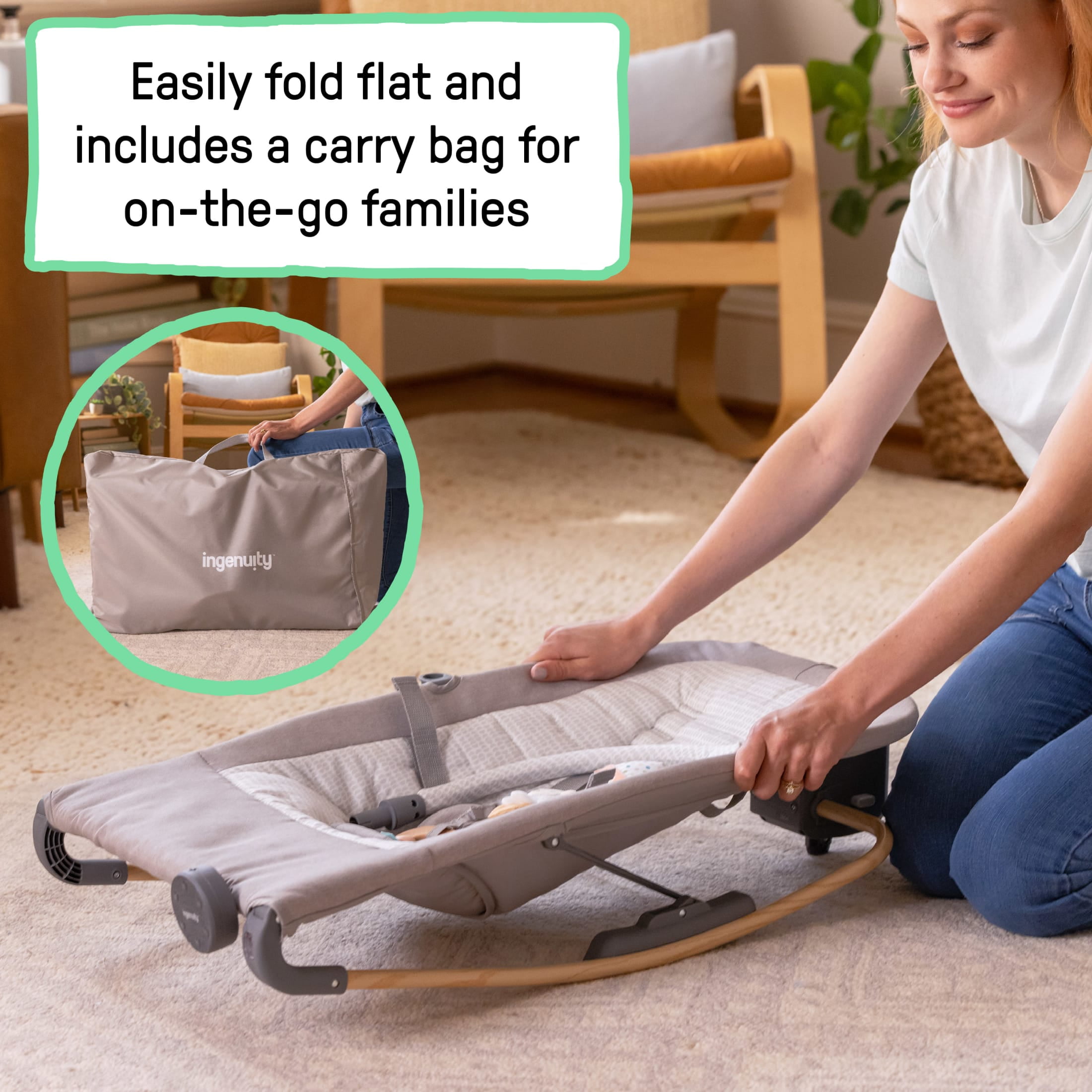 Ingenuity Keep InMotion Automatic Baby Rocking Seat for Ages 0-6 Months, Soulful Skies, Gray