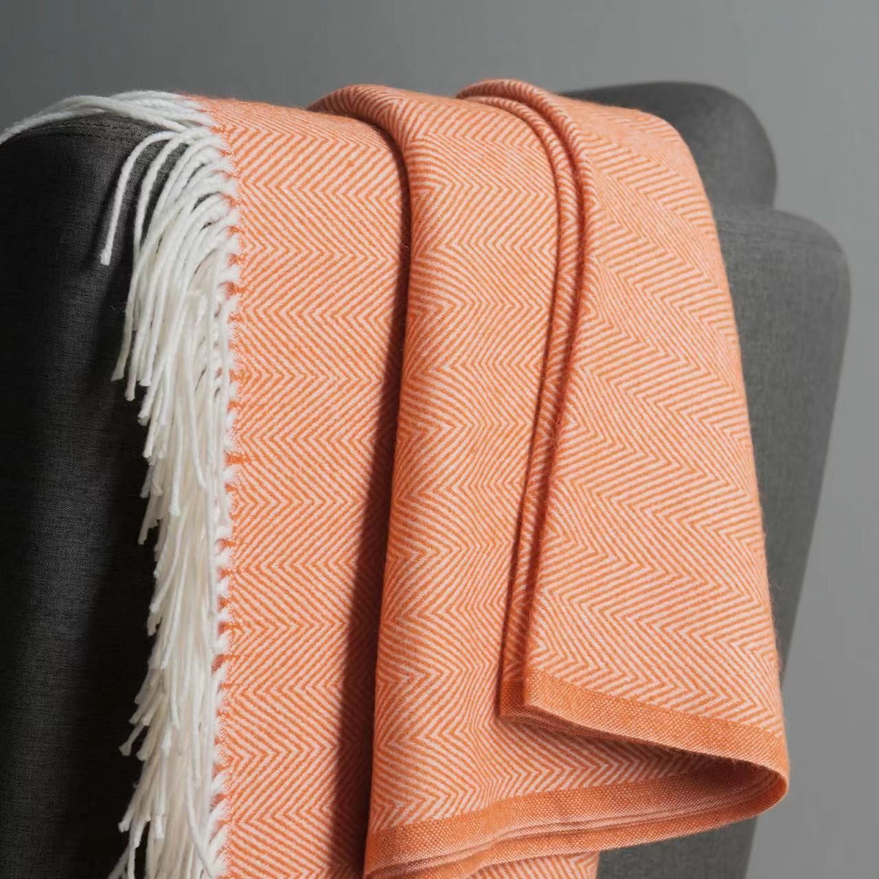 Bourina Herringbone Orange Throw Blanket for Couch, Suitable for Adult, Soft and Lightweight, 50"x 60"