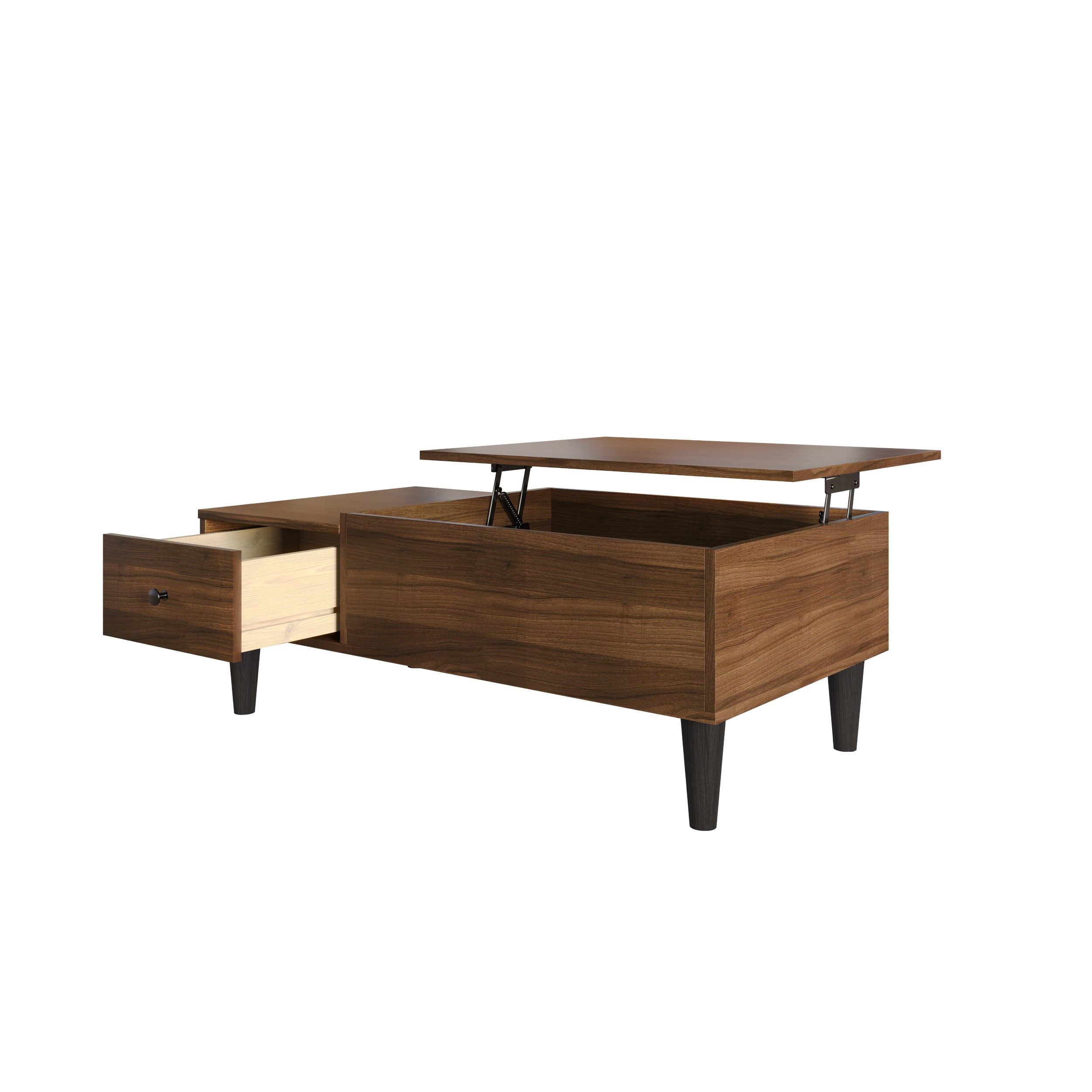 Home Design Caribou Lift-Top Coffee Table with Hidden Storage Compartment and Side Drawer, Sturdy Legs, Modern Design for Living Room, Brown Finish
