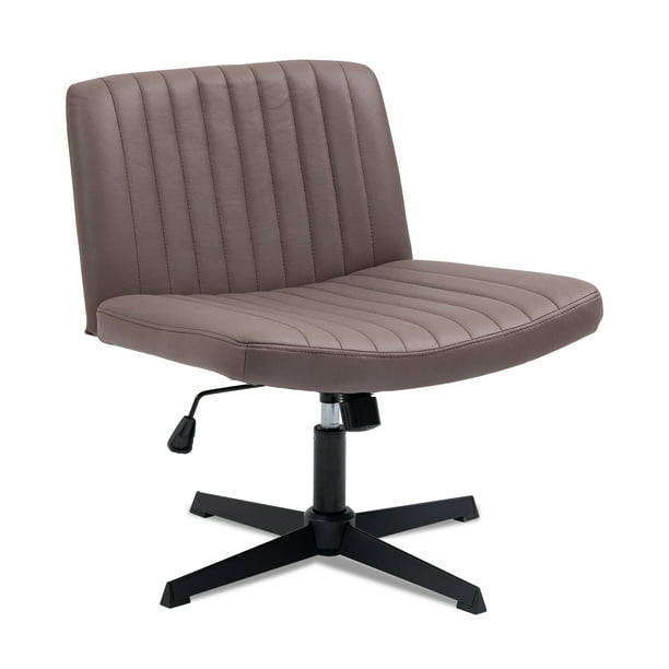 Brown Armless Office Desk Chair No Wheels，Height Adjustable Wide Seat ...