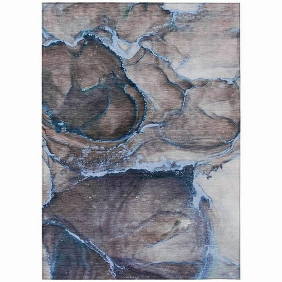 HomeRoots 560624 8 x 10 ft. Navy Blue Abstract Washable Non Skid Indoor Outdoor Rectangle Machine Woven Area Rug