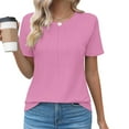 thumbnail image 2 of Nmnitkp Women's Summer Blouses Solid Color Casual Round Neck Basic Pleated Tops Short Sleeve Loose Fit Blouses Tshirts S-2XL, 2 of 4
