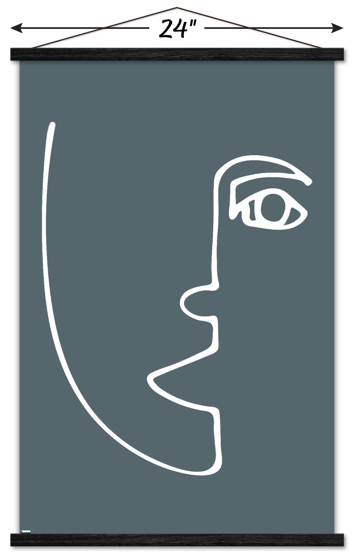 Line Art - Face Wall Poster with Magnetic Frame, 22.375" x 34"
