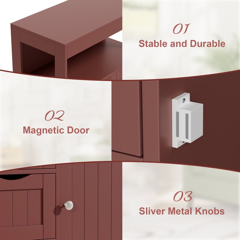 Lacoo Bathroom Floor Cabinet Wooden Storage Organizer with 1 Door, 3 Drawers & Adjustable Shelf Storage Cabinet for Kitchen Living Room Bathroom, Brown