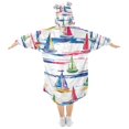 thumbnail image 2 of FORMRS Wearable Blanket Hoodie with Sleeves for Kids Cozy Flannel Sweatshirt, Hand Drawn Sailboats, 2 of 7