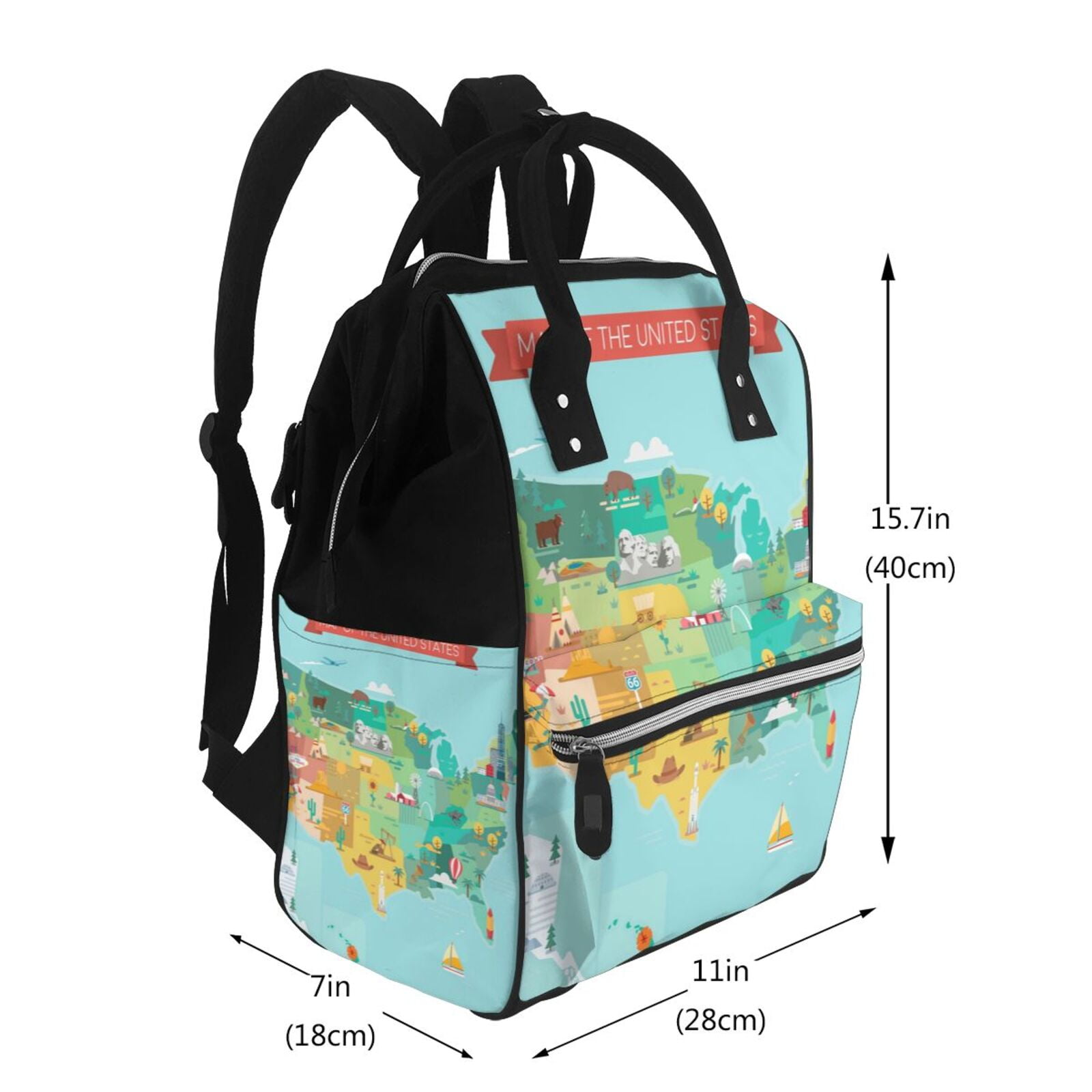 Defioc USA Tourist Map for Baby Diaper Bag Backpack - Baby Bag for Boys & Girls - Diaper Backpack - Large Travel Diaper Bags- Baby Registry Search & Shower Gifts