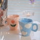 thumbnail image 2 of Tazas de CeráMica Hechas una Mano, de Café Irregular Pintada una Mano con Tulipanes y Nubes para Té, Leche, Regalos Creativos, (Azul), 2 of 6