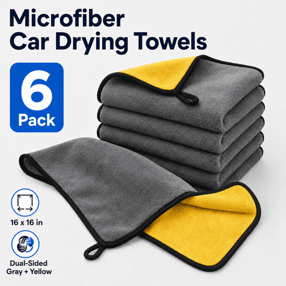 TAVENE Ultrasoft, Large, Thick and Quick Drying Car Microfiber Cleaning Towel 800GSM Polishing Waxing Auto Detailing Towel Cloth (6pack,16 x 16inches) (Grey-Yellow)