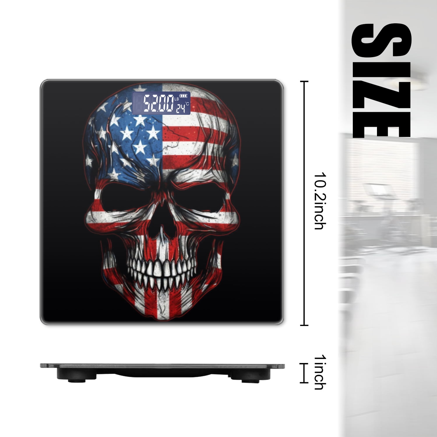High Precision Body Weight Scale Smart Bathroom Scales with Large LCD Display(400lbs),Decorative for Bedroom-Skull With American Flag On Black Background