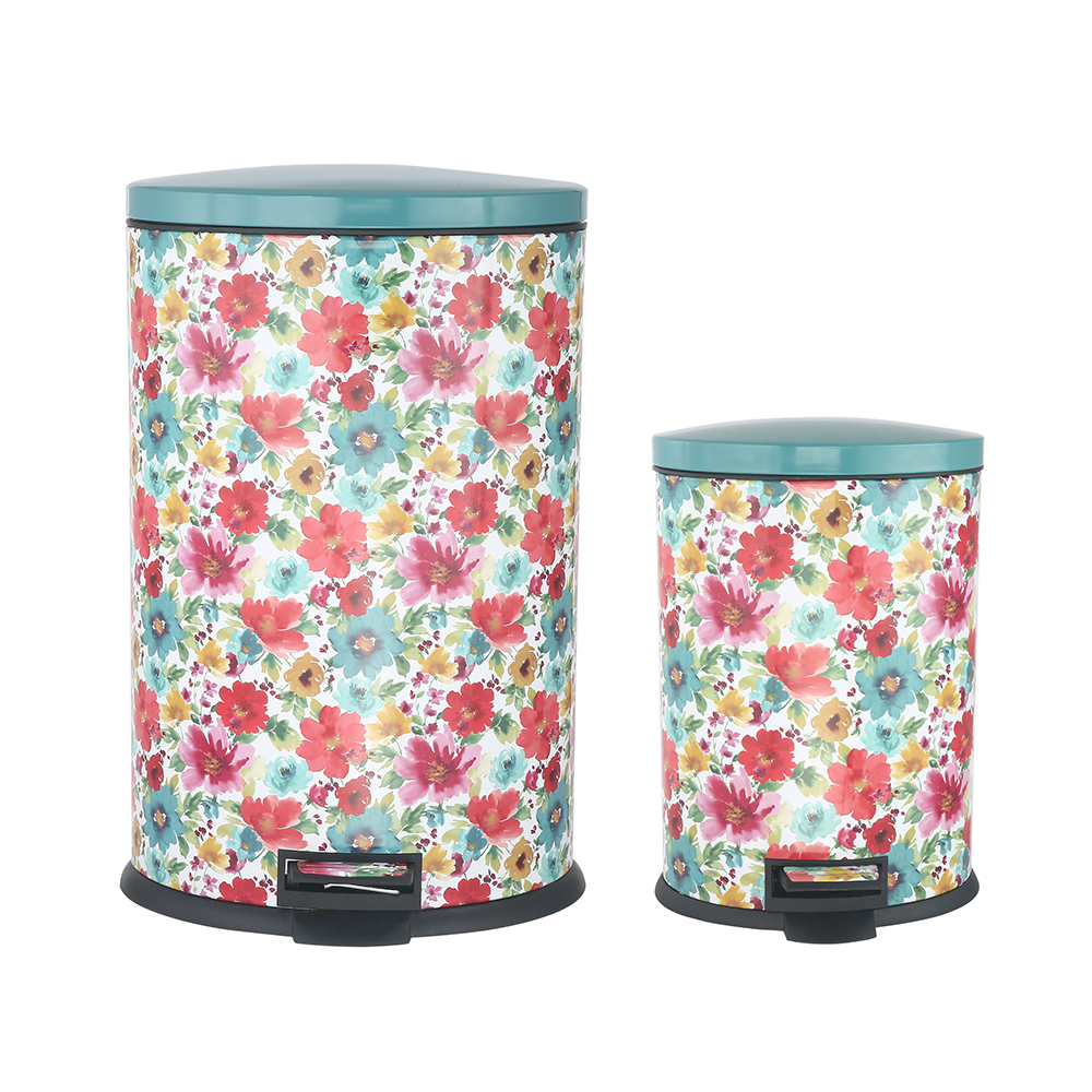 Pioneer Woman Stainless Steel 10.5 gal and 3.1 gal Kitchen Garbage Can Combo, Breezy Blossom - image 4 of 5