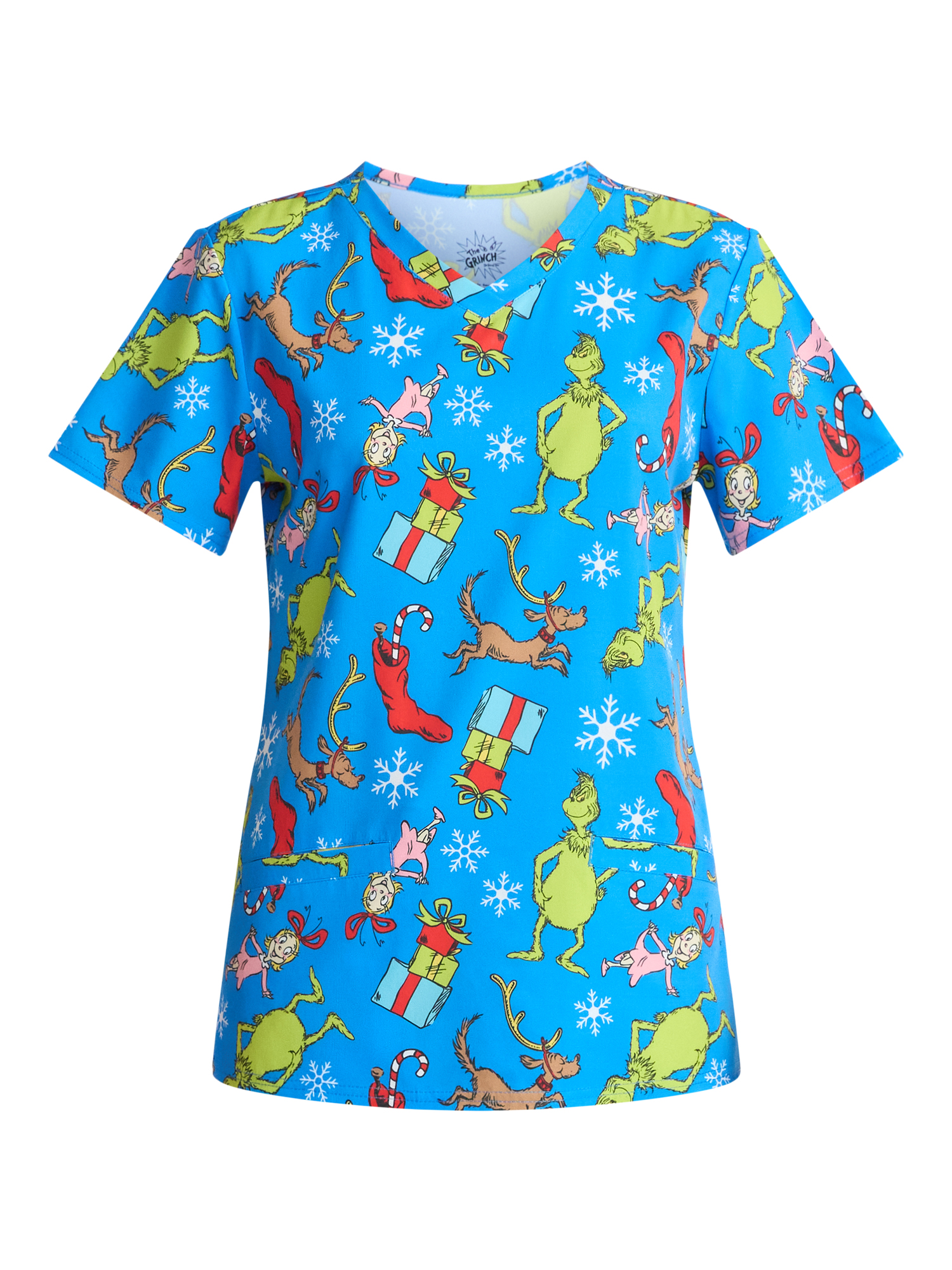 Dr. Seuss Women's Holiday Scrub Top with Short Sleeves, Sizes S-3XL