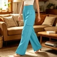 thumbnail image 4 of Dxzfnsa Pants for Women Comfy Wide Leg High Waisted Elastic Flowy Summer Pants, Womens Casual Solid Color Smocked Waist Trousers with Pockets, 4 of 6