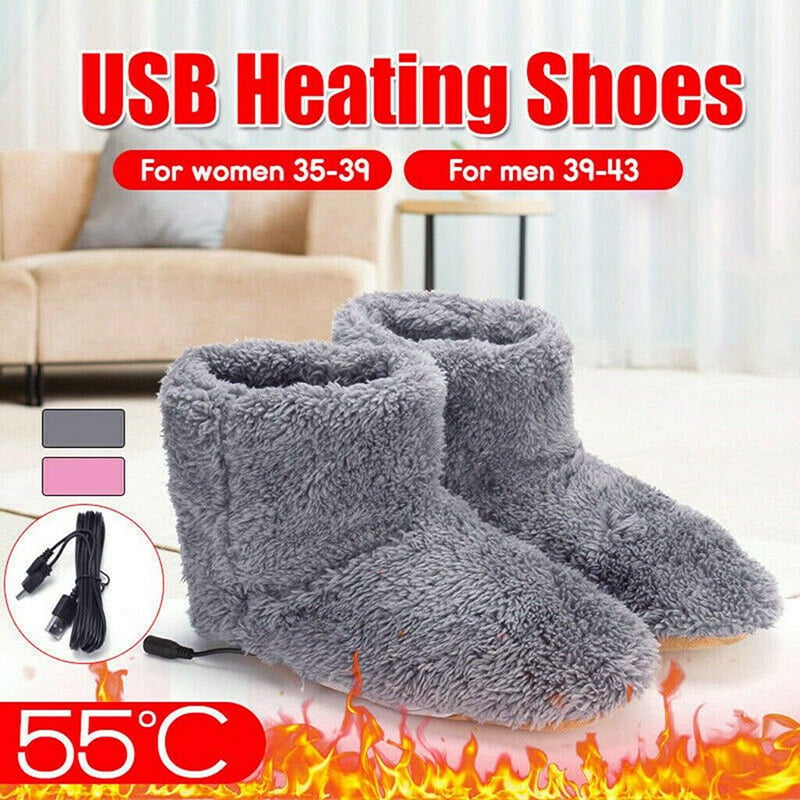 Electric USB Warmer Foot Shoe Plush Slipper Feet Heat Washable Winter Sock Shoes 