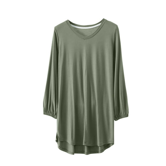 Hvyesh Women's Basic Long Sleeve T-Shirt V-Neck Loose Tunic Top with Hi-Low Hem