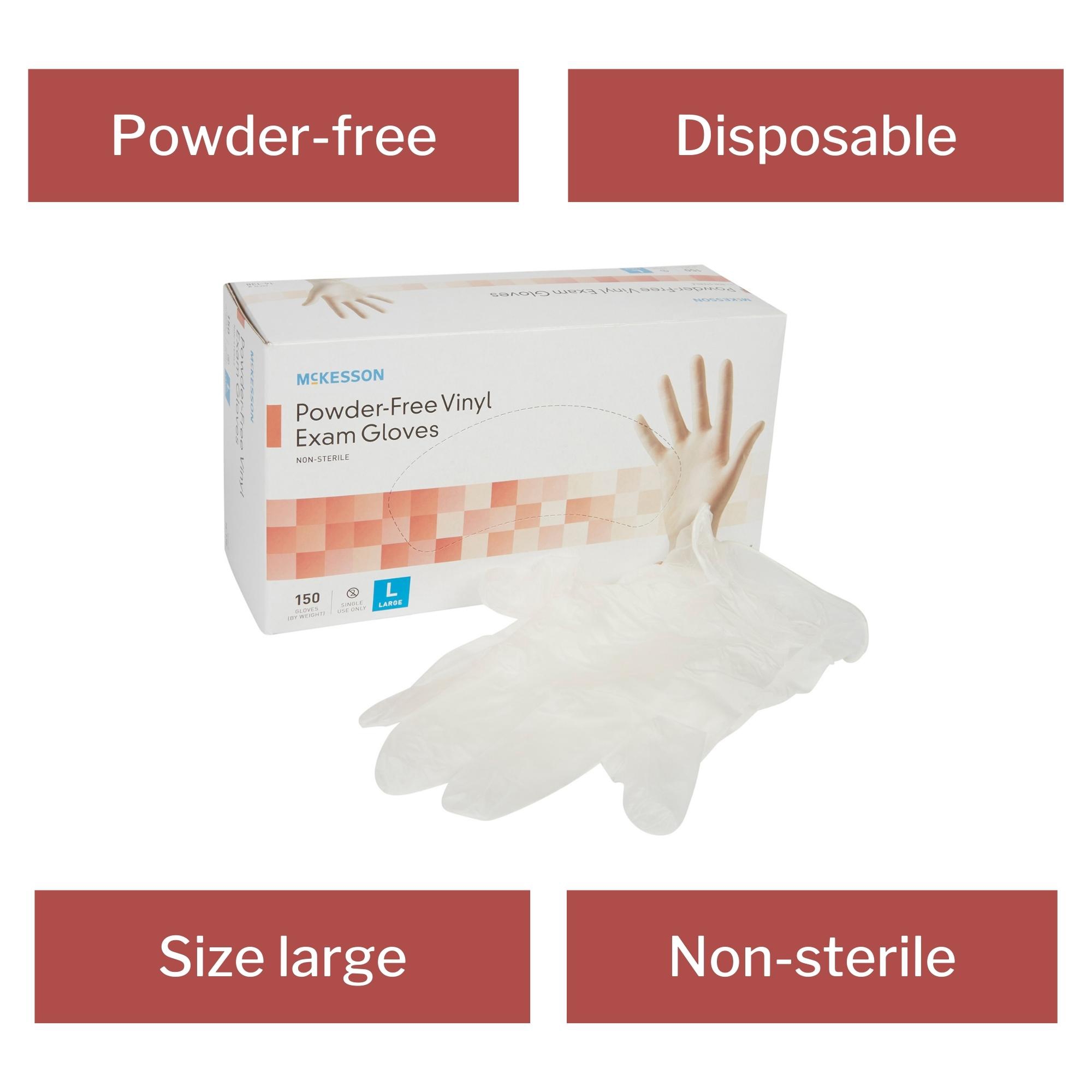 McKesson Vinyl Exam Gloves, Powder-Free, Disposable Medical Glove, Large, 150 Count, 10 Boxes, 1500 Total