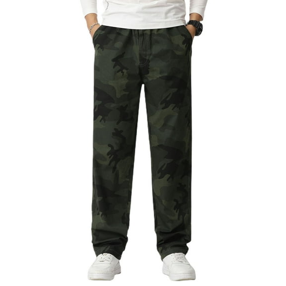 SWSMCLT Men's Straight Leg Pants Casual Casual Pants Pleated Work Utility Pants Drawstring Ankle Elastic Waist Summer Army Green 32
