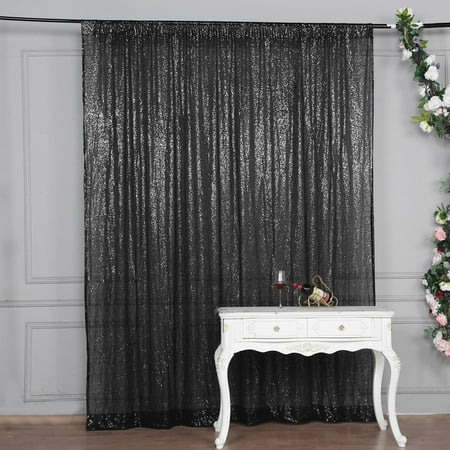 BalsaCircle 8 feet x 8 feet Black Sequin Backdrop Curtain Wedding Party Photobooth Decorations