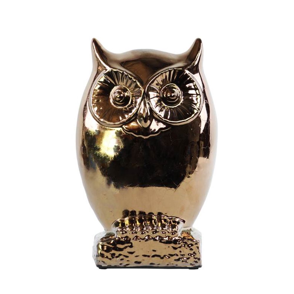 Small Owl Figurine on Base in Polished Gold Finish