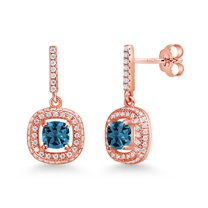 Gem Stone King 18K Rose Gold Plated Silver Dangle Earrings Cushion Topaz and Moissanite (4.55 Cttw)